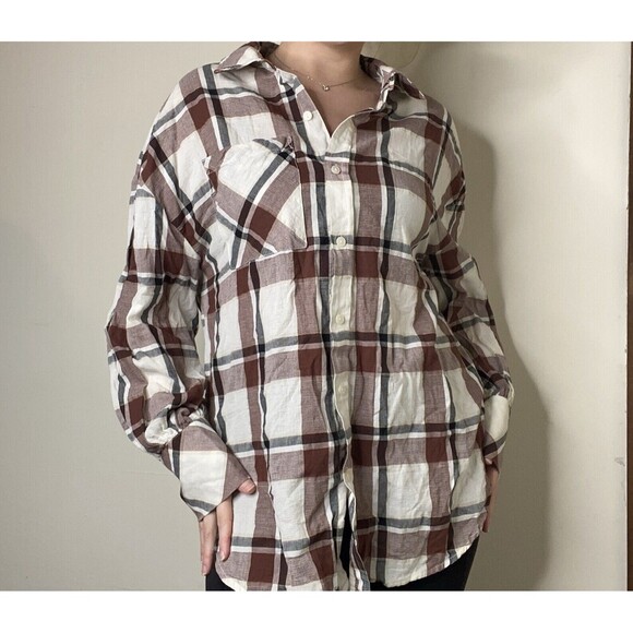 Sanctuary Multicolor Plaid Checkered Button Up Top Size Large Womens Cotton - Picture 1 of 11